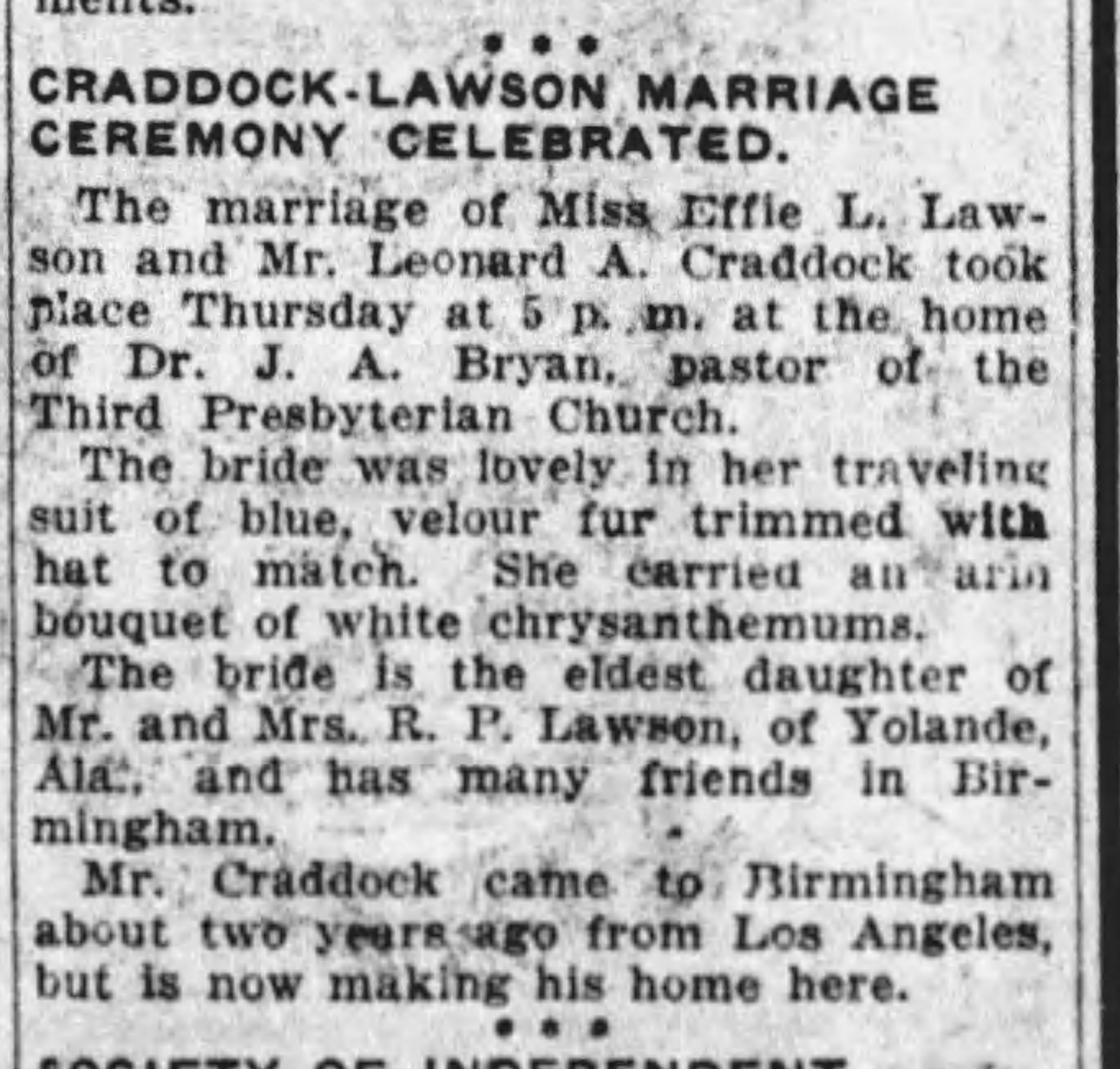 Craddock-Lawson Marriage Ceremony Celebrated